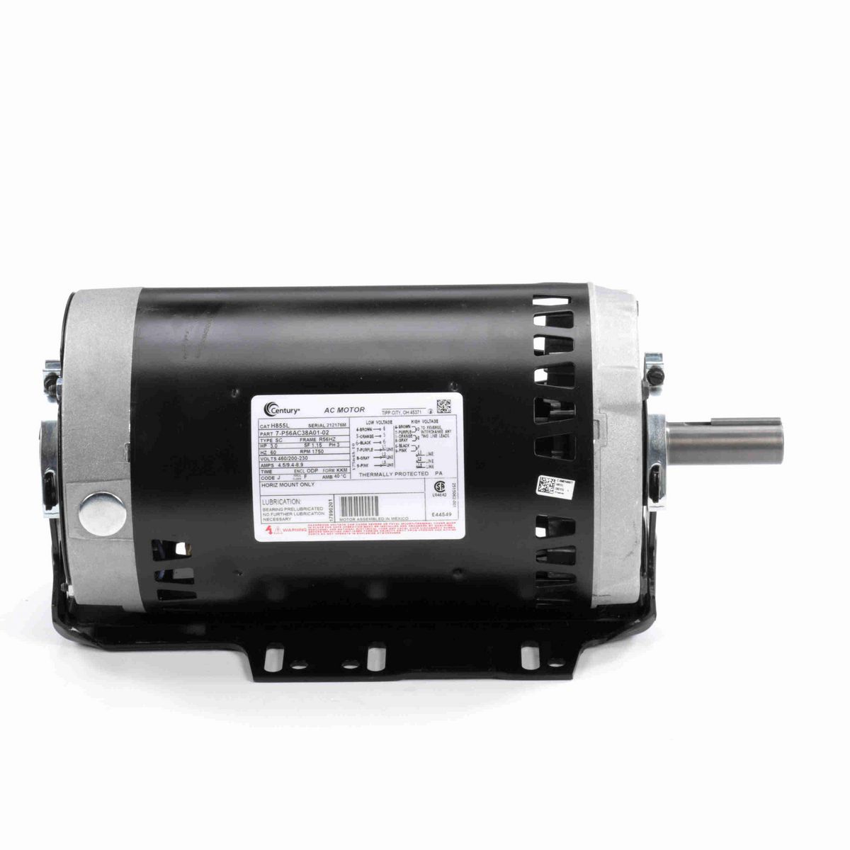 Century Fan and Blower Motor, 3.0 HP, 3 Ph, 60 Hz, 460/200-230 V, 1800 RPM, R56HZ Frame, ODP - H855L