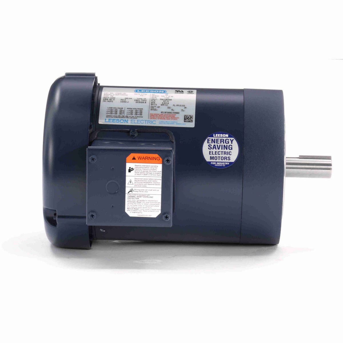 LEESON General Purpose Motor, 0.75 HP, 3 Ph, 60 Hz, 230/460 V, 1200 RPM, 143TC Frame, TEFC - 120097.00
