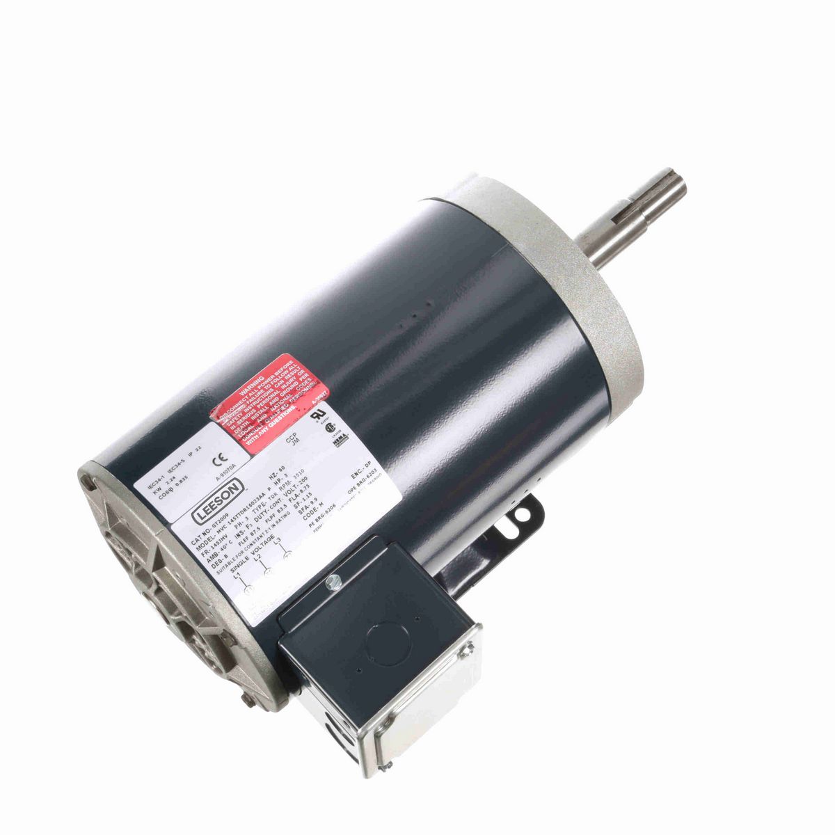 LEESON Close-Coupled Pump Motor, 3 HP, 3 Ph, 60 Hz, 200 V, 3600 RPM, 145JMV Frame, DP - GT2009