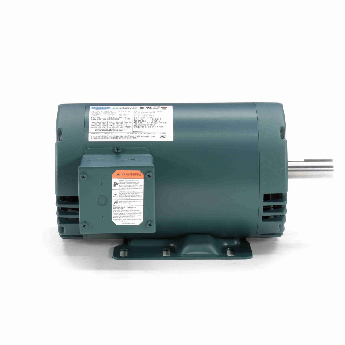 LEESON ecoSaver™ General Purpose Motor, 1.50 & 1.50 HP, 3 Ph, 60 & 50 Hz, 230/460 & 190/380 V, 1800 & 1500 RPM, 56HZ Frame, DP - E115825.00