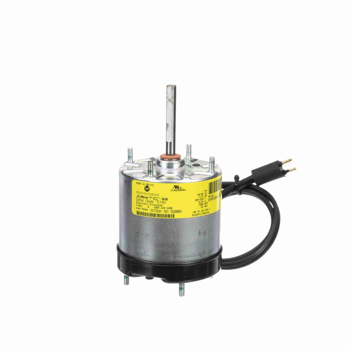 Morrill Motors ARKTIC® 59 Refrigeration Motor, 1/15 HP, 1 Ph, 60/50 Hz, 208-230 V, 1550 RPM, 3.45 Frame, TEAO - 5200A