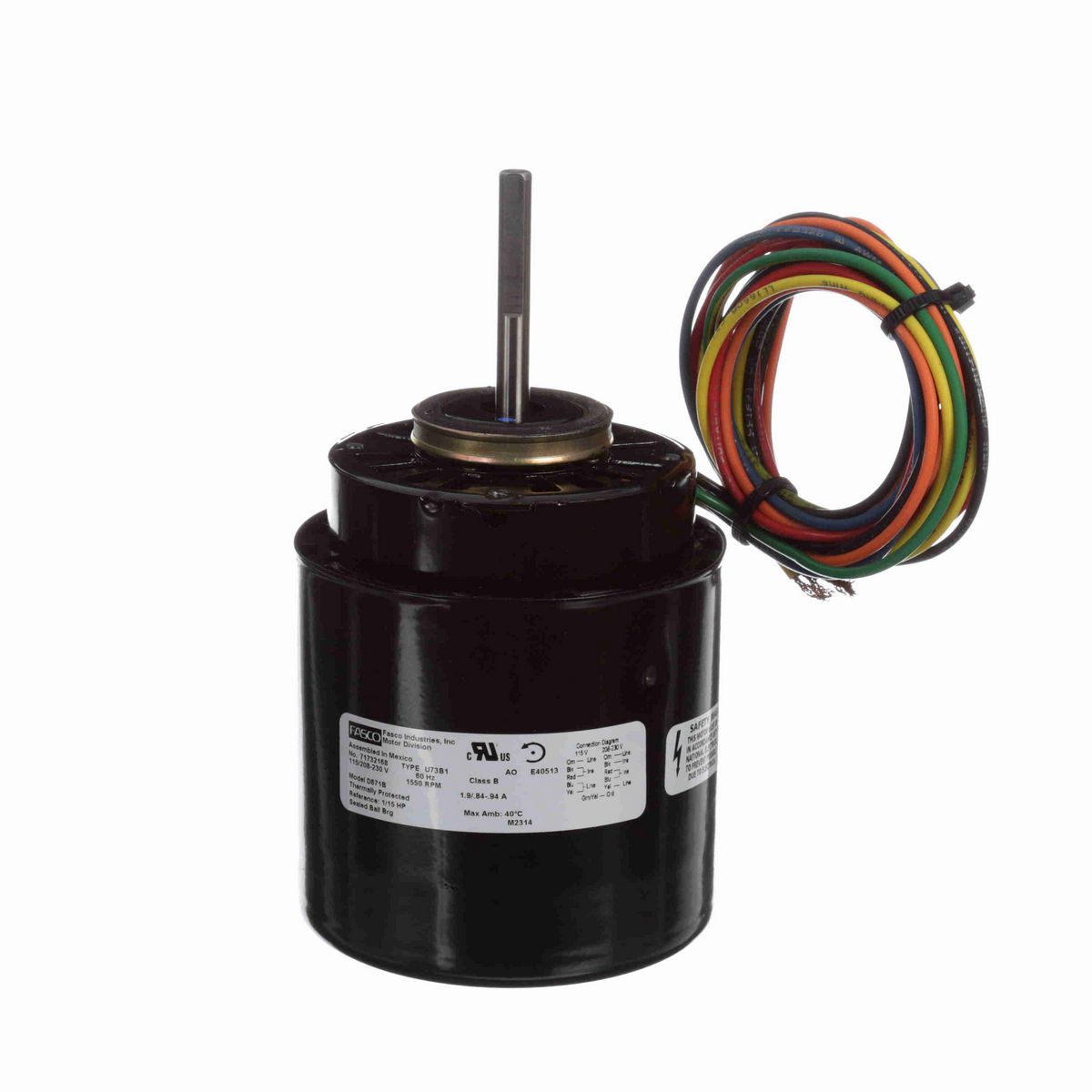 FASCO Refrigeration Motor, 1/15 HP, 1 Ph, 60 Hz, 115/208-230 V, 1550 RPM, 1 Speed, 3.3" Diameter, OAO - D671B