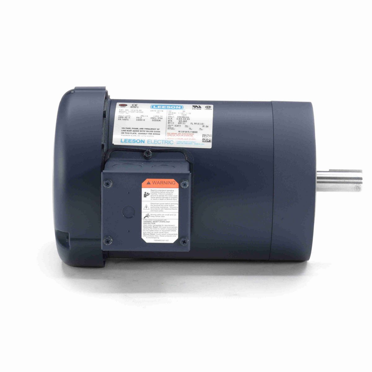 LEESON Special Voltage Motor, 1.50 HP, 3 Ph, 50 Hz, 220/380/440 V, 1500 RPM, 145TC Frame, TEFC - 121275.00