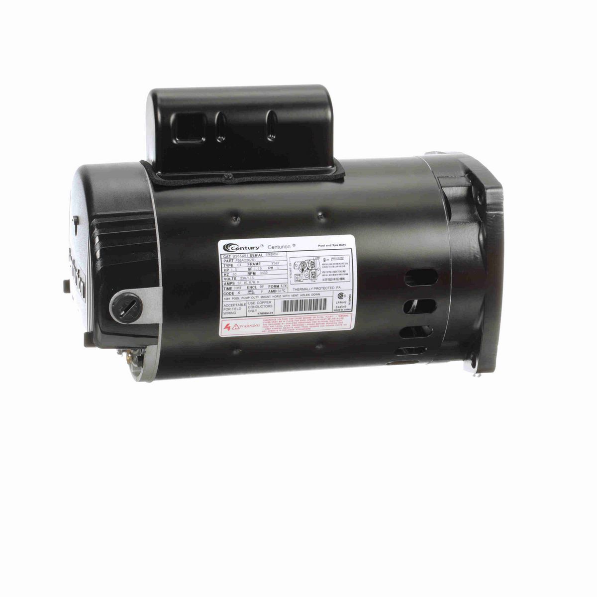 Century Pool Pump Motor, 1.5 HP, 1 Ph, 60 Hz, 115/230 V, 3600 RPM, Y56Y Frame, DP - B2854V1