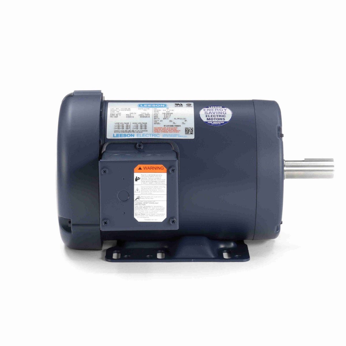 LEESON General Purpose Motor, 0.75 HP, 3 Ph, 60 Hz, 230/460 V, 900 RPM, 145T Frame, TEFC - 121199.00