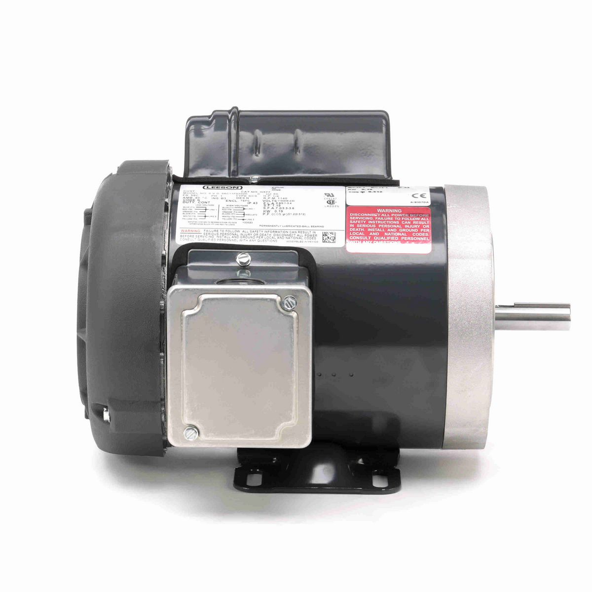 LEESON General Purpose Motor, 0.25 HP, 1 Ph, 60 Hz, 115/208-230 V, 1200 RPM, 56C Frame, TEFC - G577