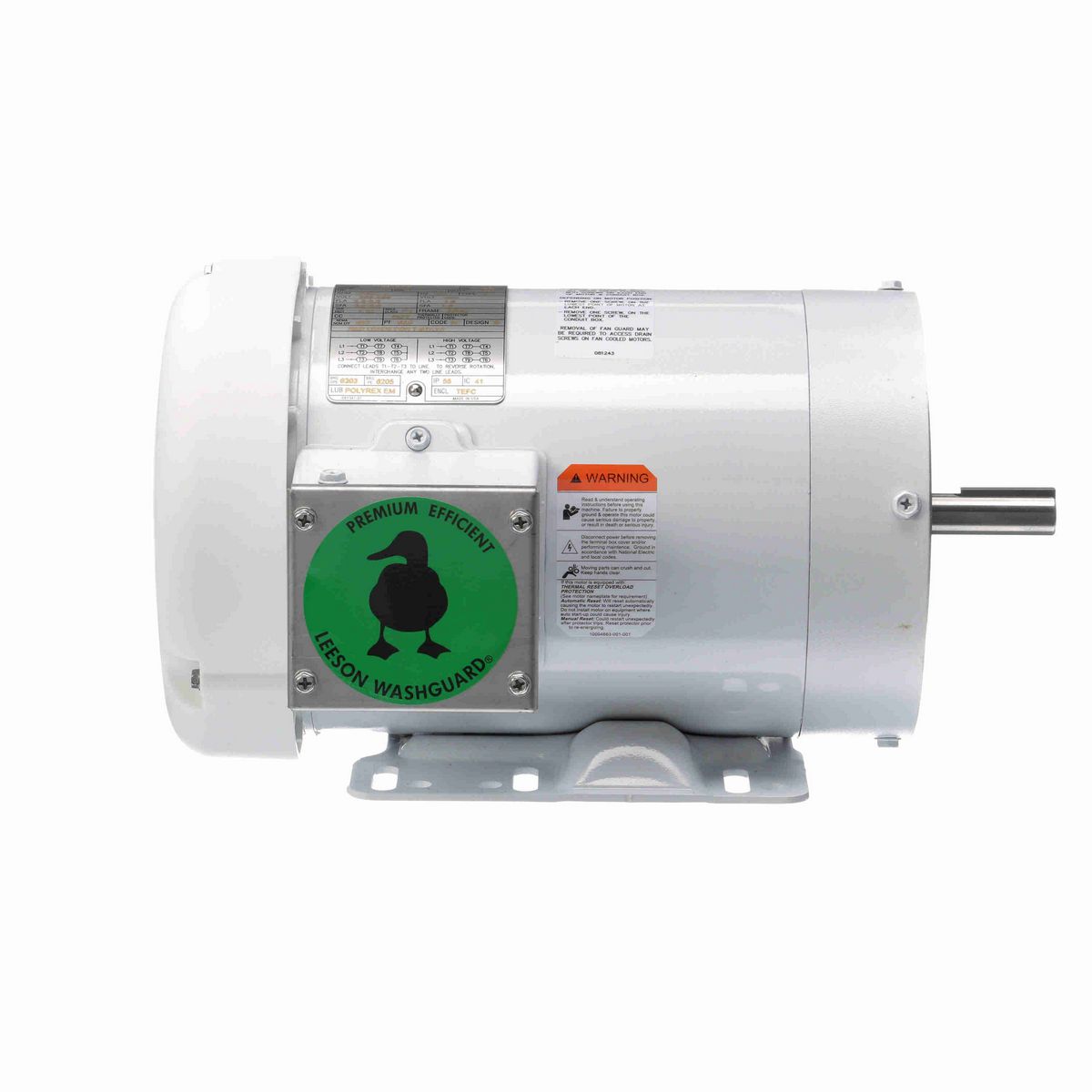 LEESON White Duck™ General Purpose Motor, 1 HP, 3 Ph, 60 Hz, 230/460 V, 1800 RPM, 56HC Frame, TEFC - 119476.00