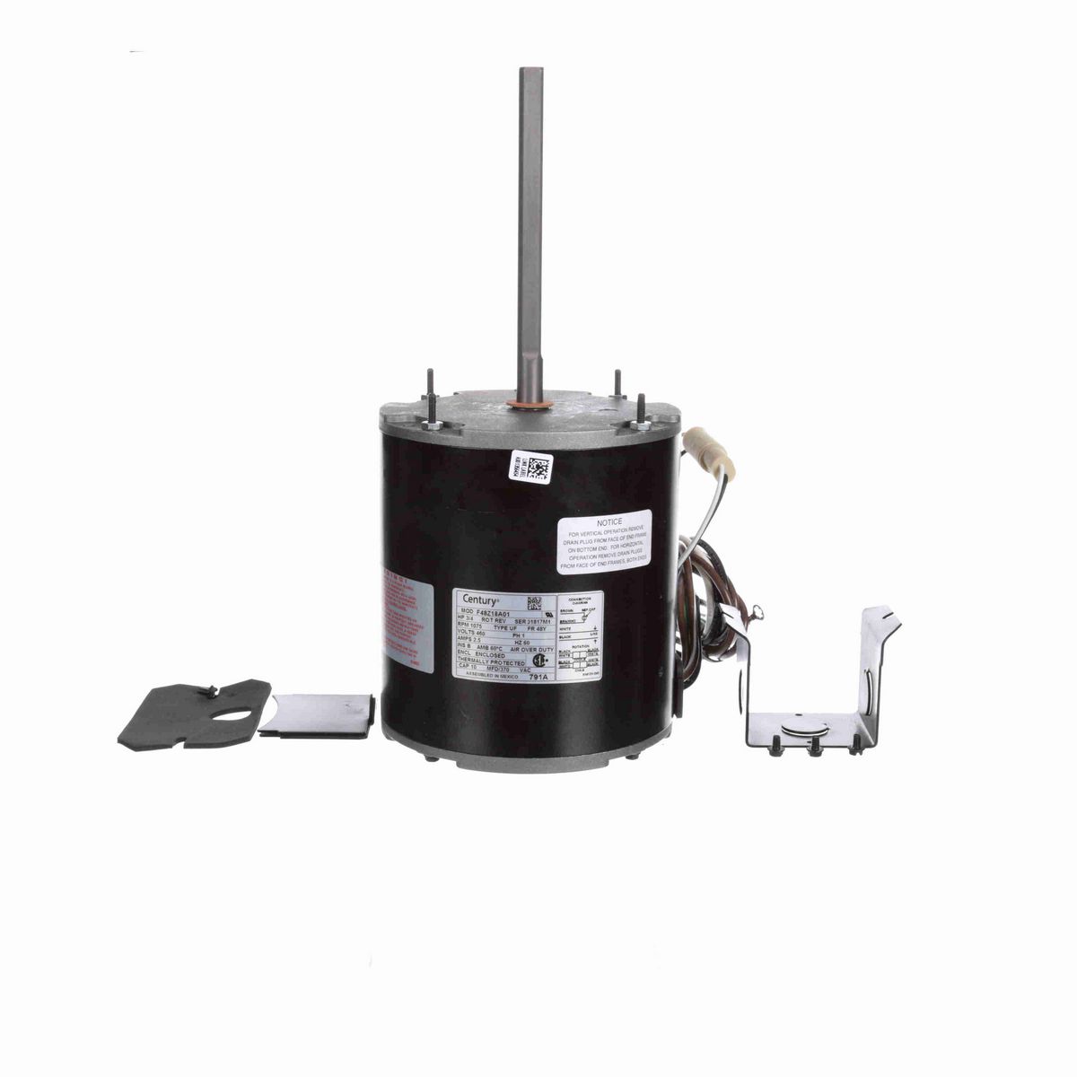 Century Condenser Fan Motor, 3/4 HP, 1 Ph, 60 Hz, 460 V, 1075 RPM, 1 Speed, 48 Frame, TEAO - 791A