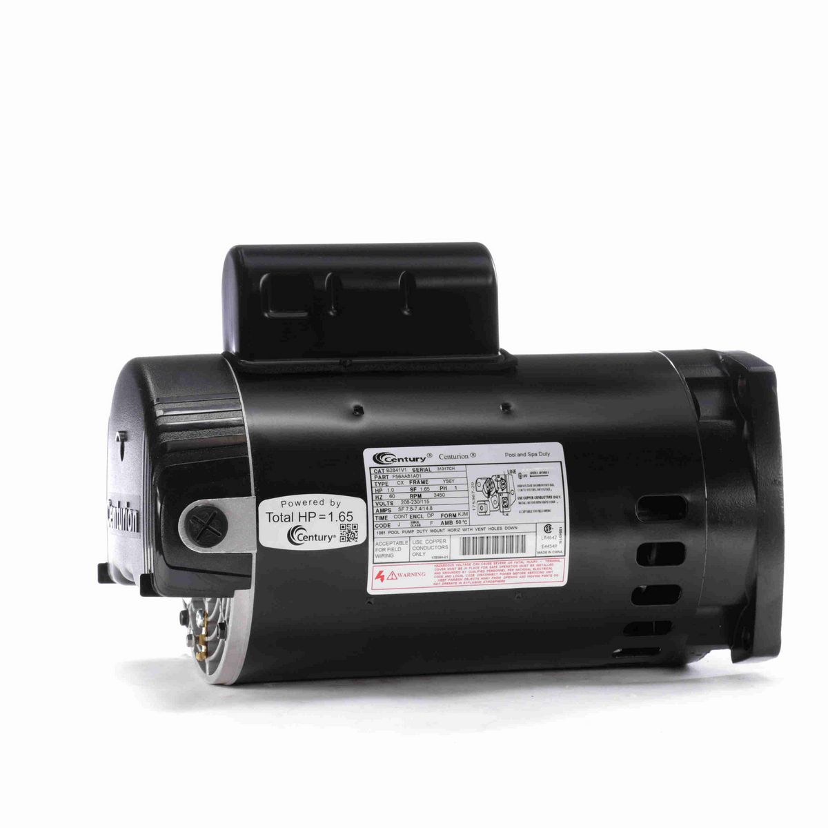 Century Pool Pump Motor, 1.0 HP, 1 Ph, 60 Hz, 208-230/115 V, 3600 RPM, Y56Y Frame, DP - B2841V1