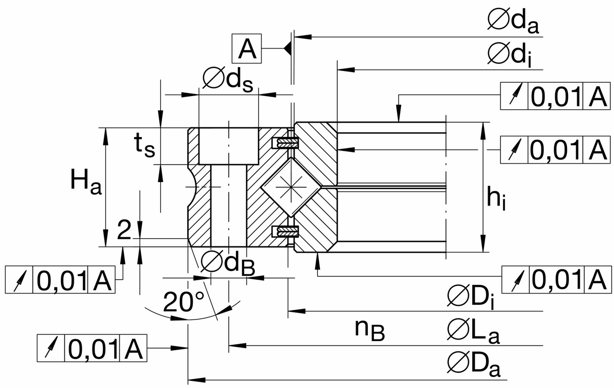 Подшипник с перекрестными роликами INA XV50