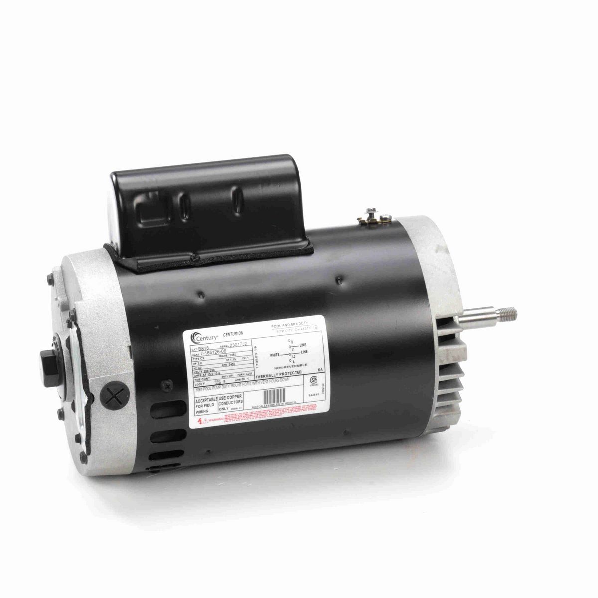 Century Pool Pump Motor, 3.0 HP, 1 Ph, 60 Hz, 208-230 V, 3600 RPM, Y56J Frame, DP - B818