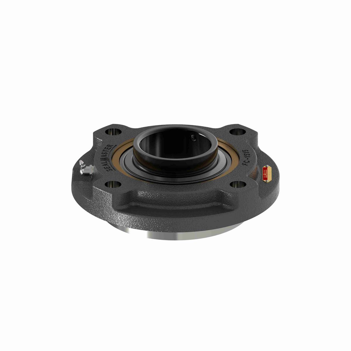 Sealmaster Mounted Cast Iron Flange Cartridge Ball Bearing - 52100 Bearing Steel, Black Oxided - Setscrew Lock - EMFC-55