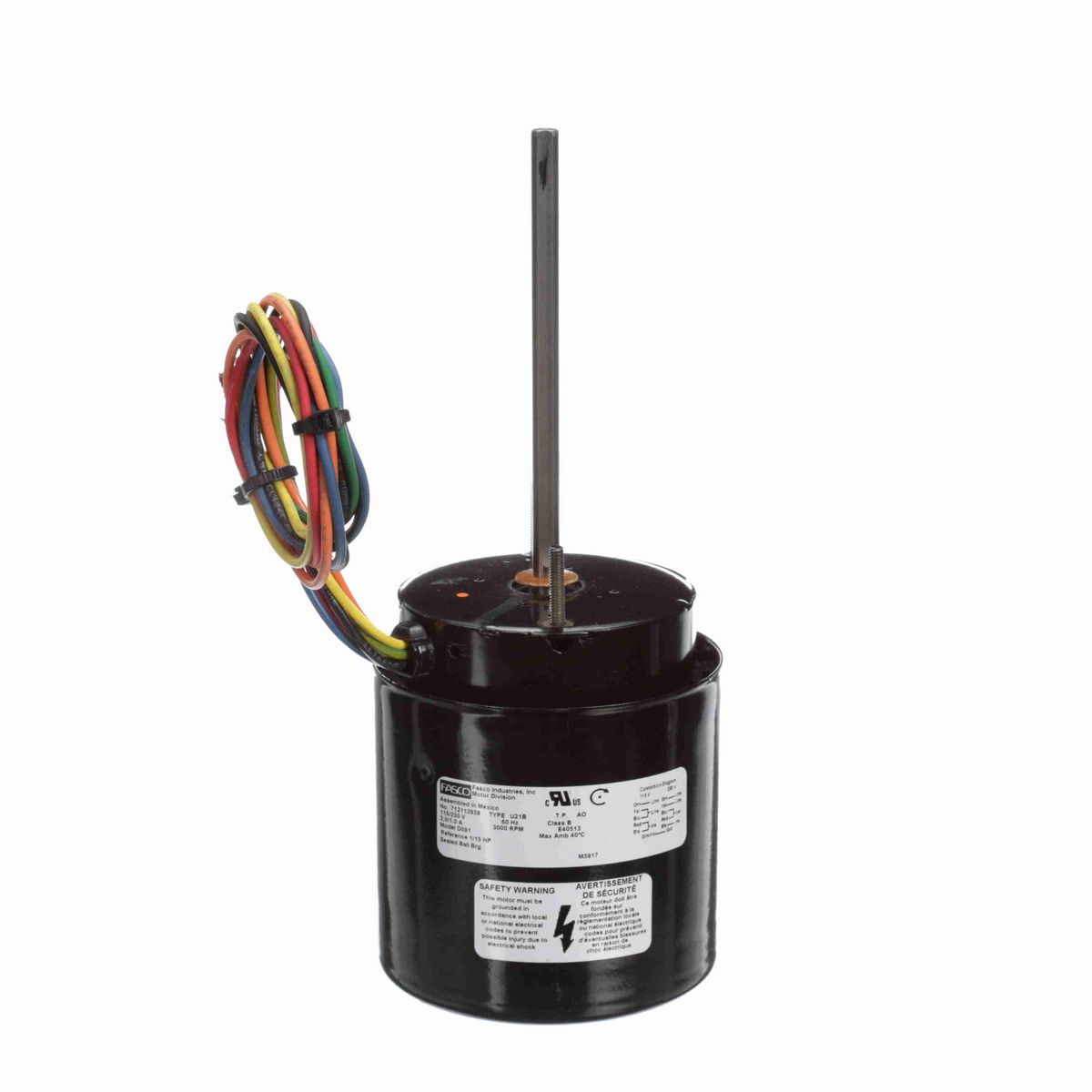 FASCO Ventilation Motor, 1/15 HP, 1 Ph, 60 Hz, 115/230 V, 3000 RPM, 1 Speed, 3.3" Diameter, TEFC - D091