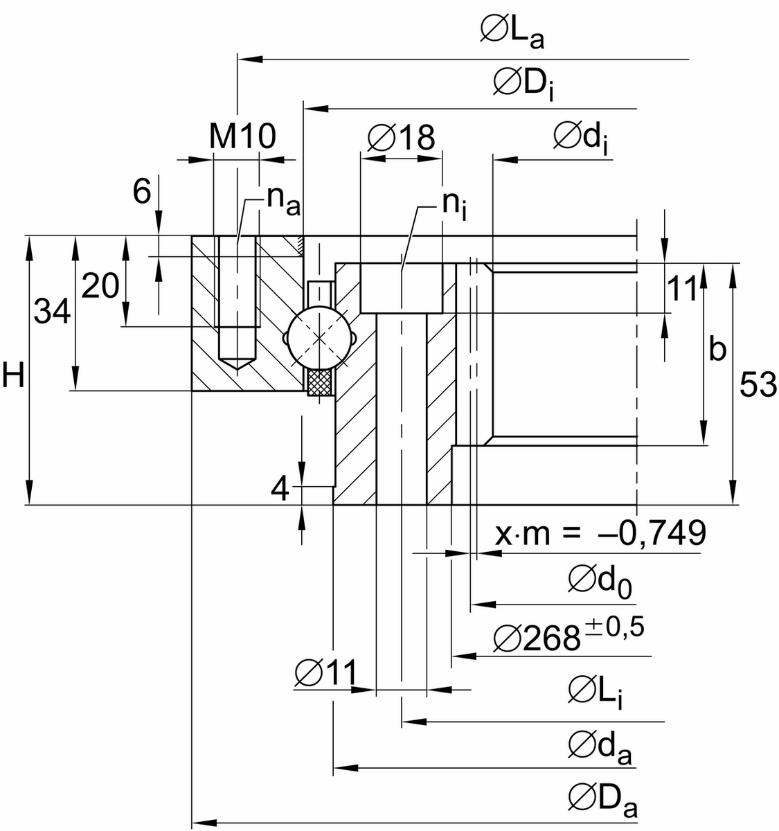 Опорно-поворотное устройство, подшипник с четырехточечным контактом, зубчатый венец на внутреннем кольце INA VI140326-V