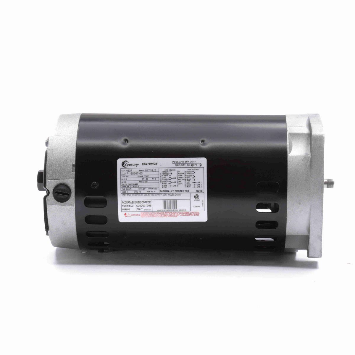 Century Pool Pump Motor, 2.0 HP, 3 Ph, 60 Hz, 208-230/460 V, 3600 RPM, Y56Y Frame, DP - H637