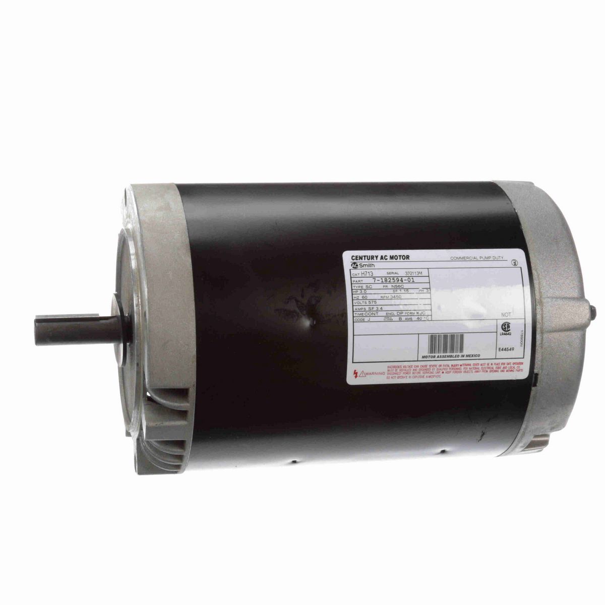 Century General Purpose Pump Motor, 3.0 HP, 3 Ph, 60 Hz, 575 V, 3600 RPM, N56C Frame, DP - H713
