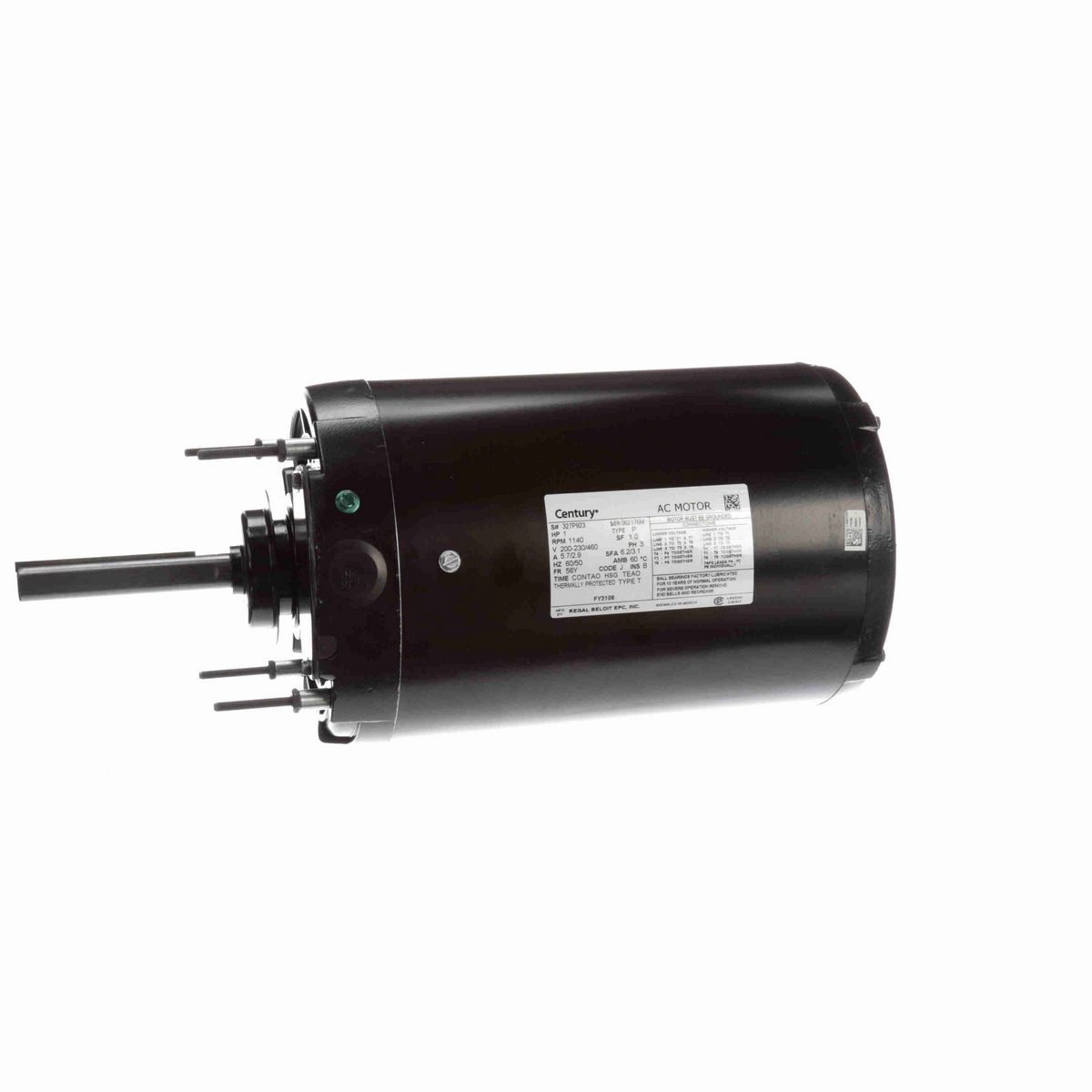 Century Condenser Fan Motor, 1 HP, 3 Ph, 60 Hz, 200-230/460 V, 1200 RPM, 56Y Frame, TEAO - FY3106