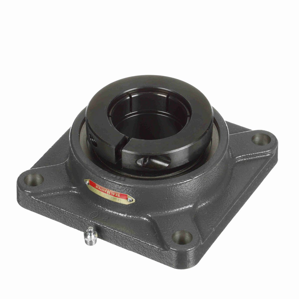 Sealmaster Mounted Cast Iron Four Bolt Flange Ball Bearing - 52100 Bearing Steel, Black Oxided - Concentric Lock - SFMH-39T