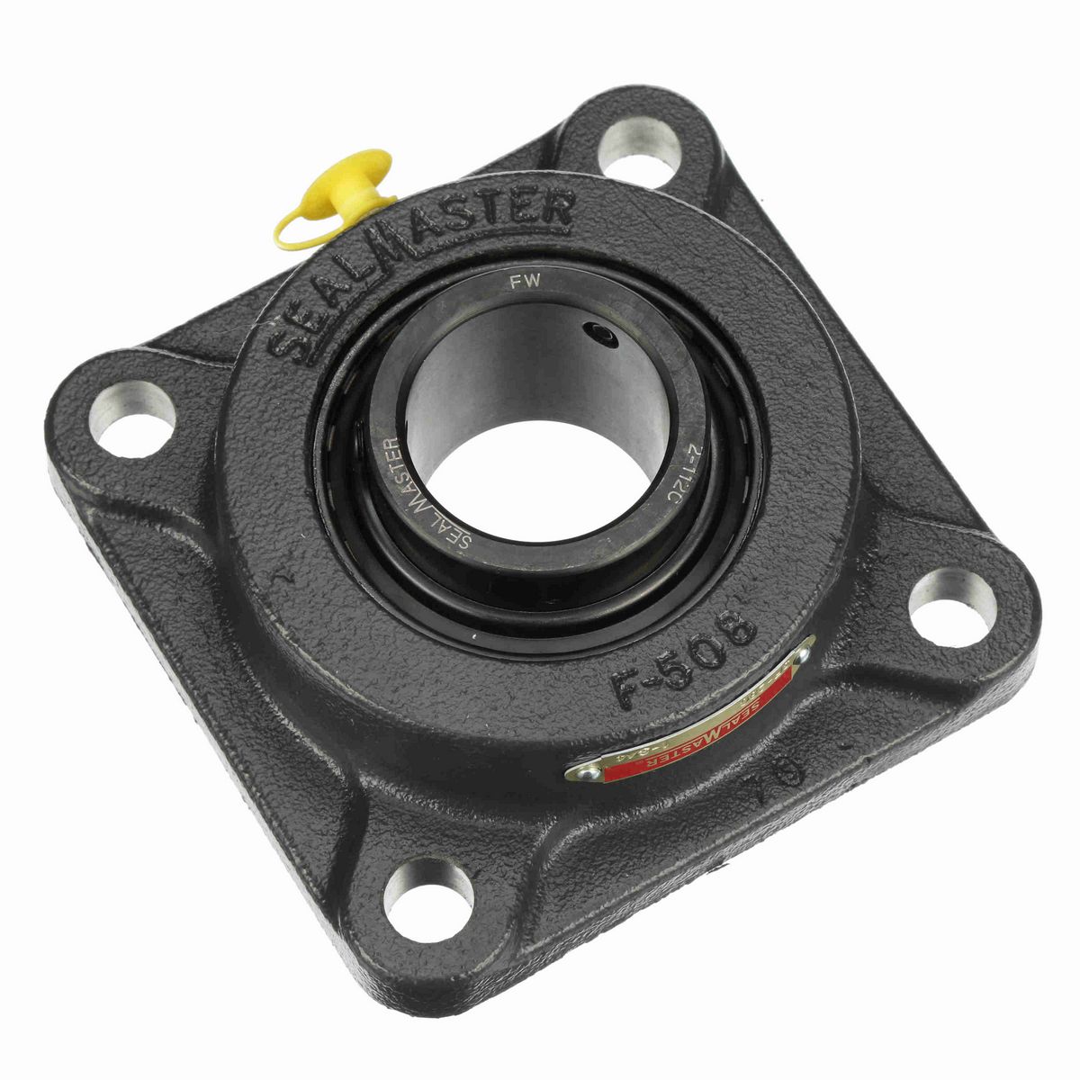 Sealmaster Mounted Cast Iron Four Bolt Flange Ball Bearing - 52100 Bearing Steel, Black Oxided - Setscrew Lock - SF-28C