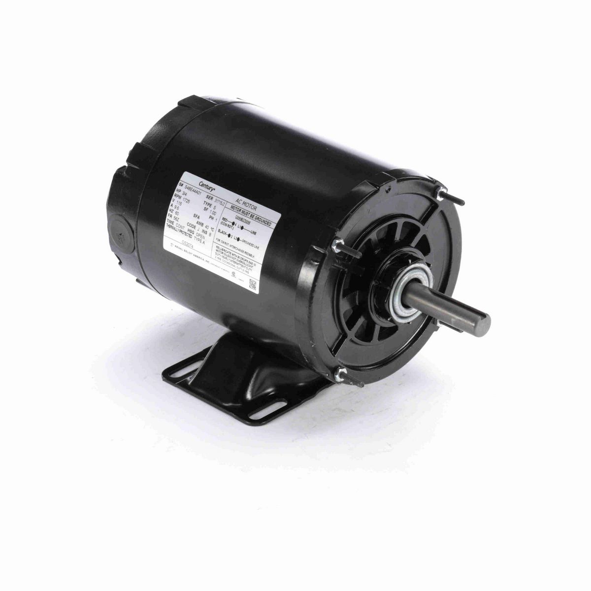 Century Fan and Blower Motor, 3/4 HP, 1 Ph, 60 Hz, 115 V, 1800 RPM, 56Z Frame, OPEN - OS2074