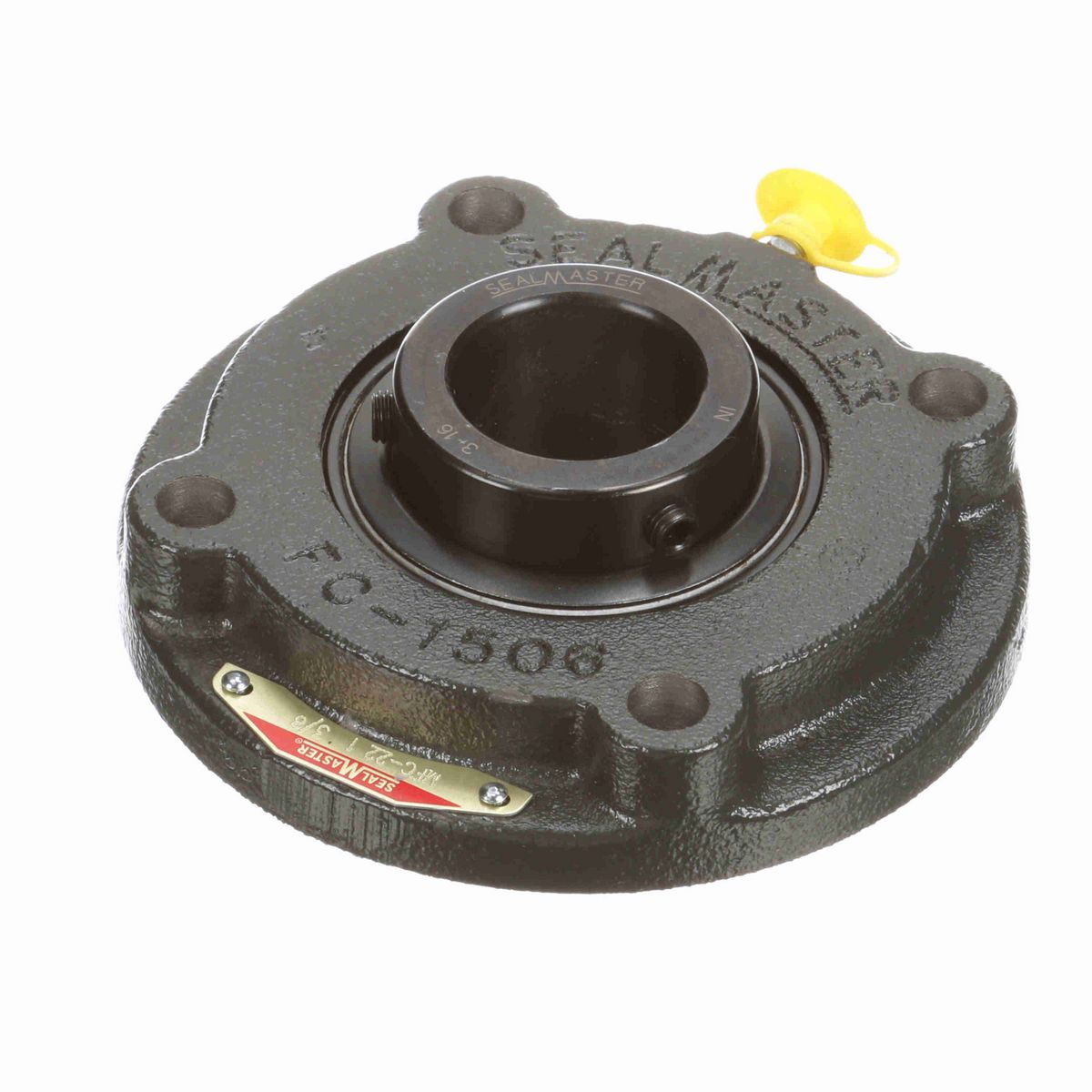 Sealmaster Mounted Cast Iron Flange Cartridge Ball Bearing - 52100 Bearing Steel, Black Oxided - Setscrew Lock - MFC-22