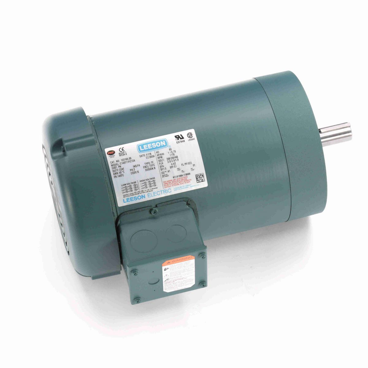 LEESON General Purpose Motor, 1 HP, 3 Ph, 60 Hz, 230/460 V, 1200 RPM, 145TC Frame, TEFC - 122165.00