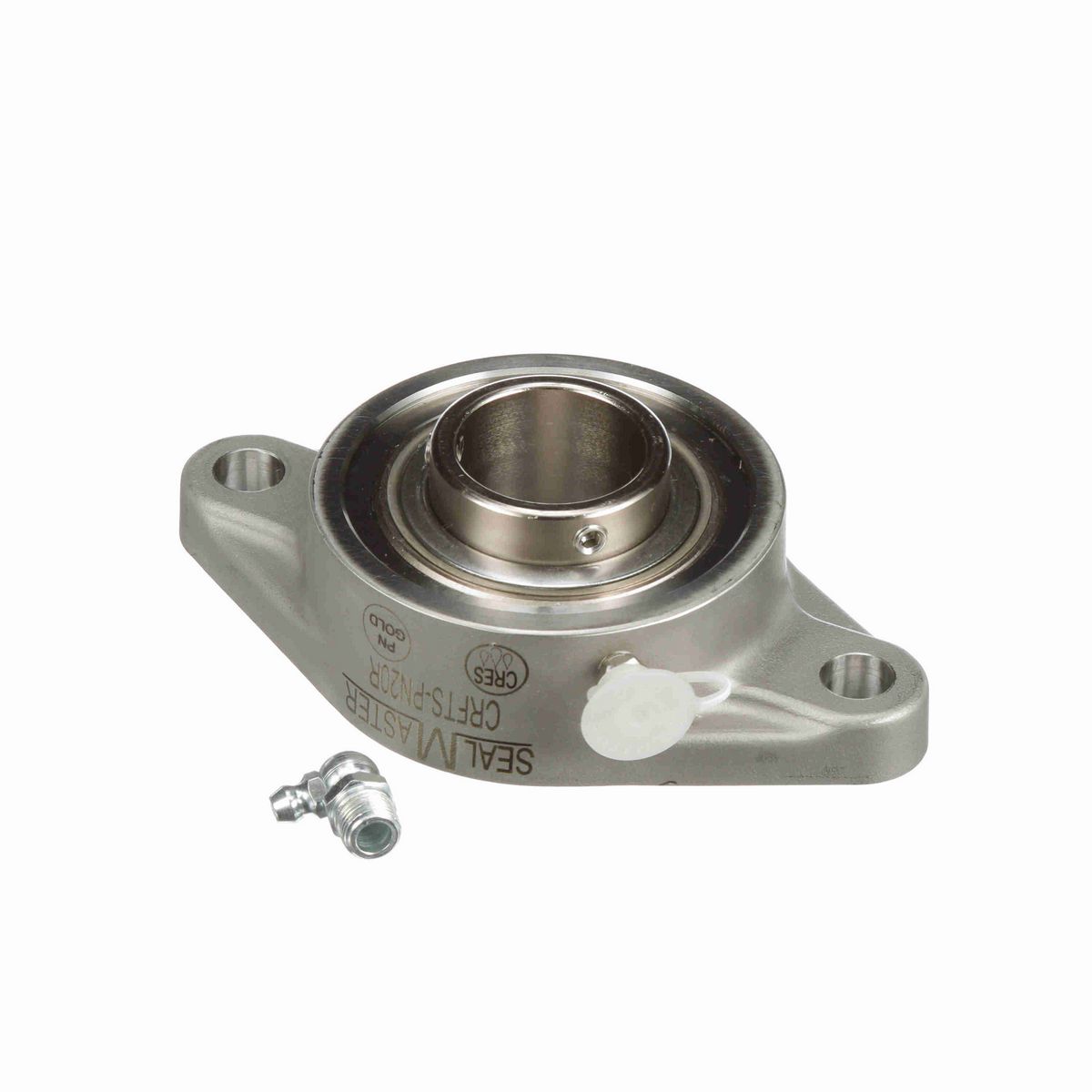 Sealmaster Mounted Stainless Steel Two Bolt Flange Ball Bearing - 52100 Bearing Steel, Phosphorus Nickel Coated - Setscrew Lock - Corrosion Resistant - CRFTS-PN20R