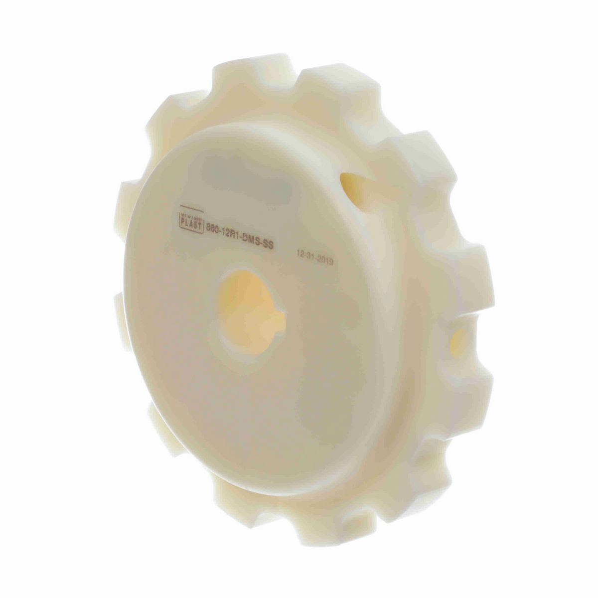 System Plast 880 Series Split Machined Sprocket with 12 Teeth, a 1in Round Shaft-Ready Bore and Setscrew - 880-12R1-DMS-SS