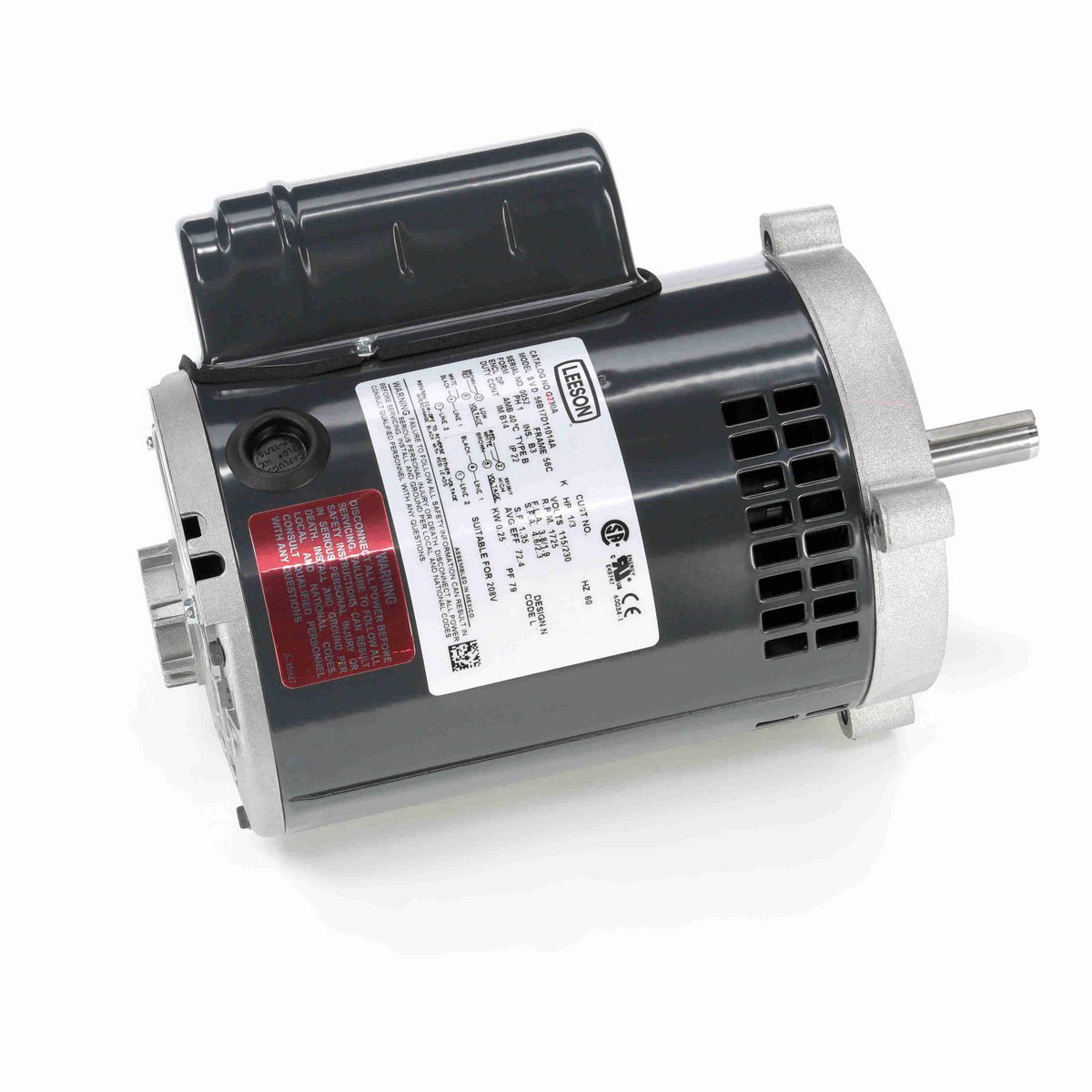 LEESON General Purpose Motor, 0.33 HP, 1 Ph, 60 Hz, 115/230 V, 1800 RPM, 56C Frame, DP - G230A