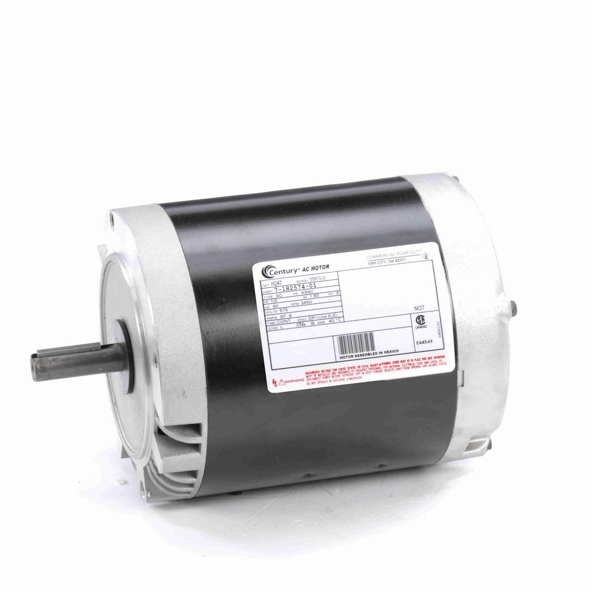Century General Purpose Pump Motor, 1/2 HP, 3 Ph, 60 Hz, 575 V, 3600 RPM, K56C Frame, DP - H247