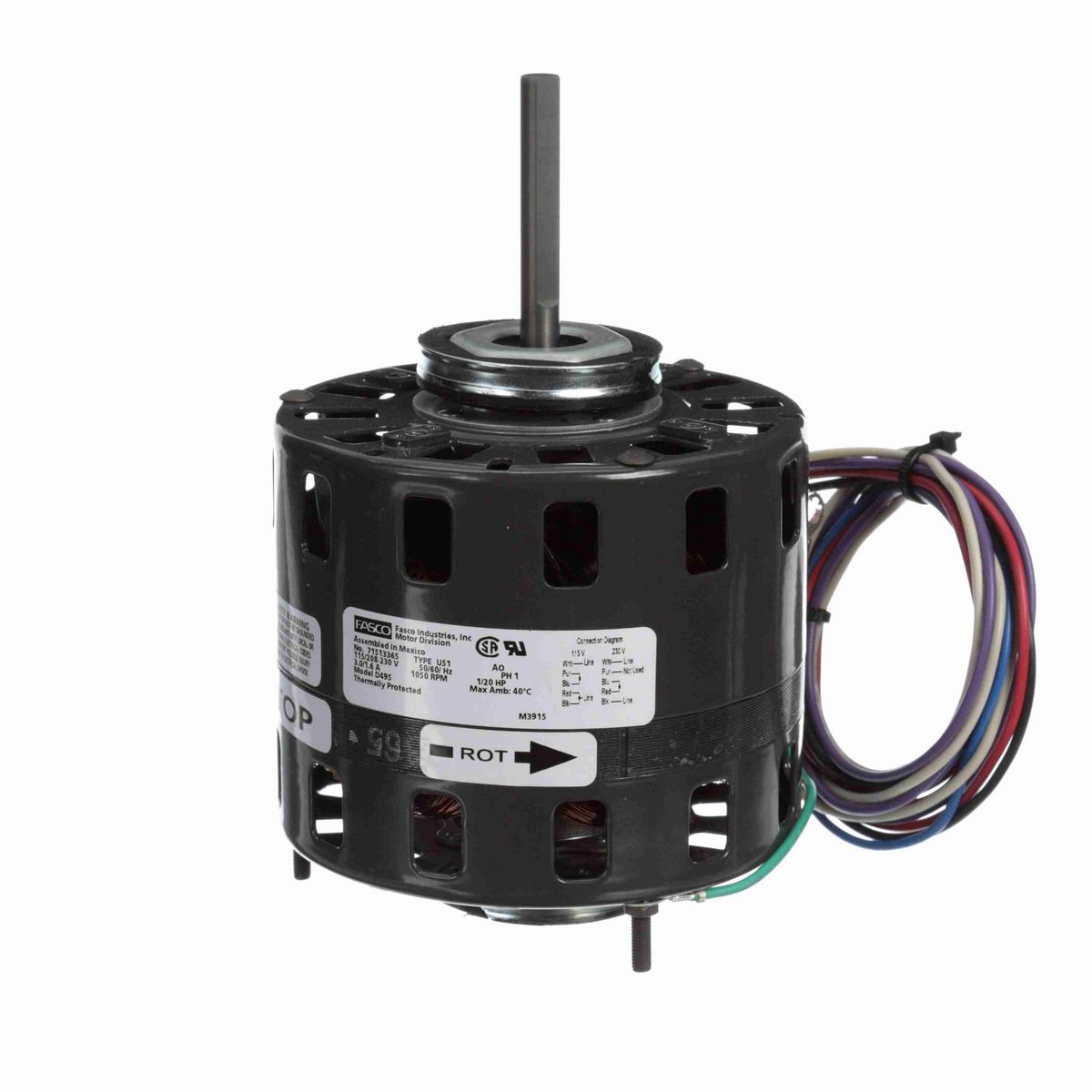 FASCO Refrigeration Motor, 1/20 HP, 1 Ph, 50/60 Hz, 115/208-230 V, 1050 RPM, 1 Speed, 42 Frame, OAO - D495