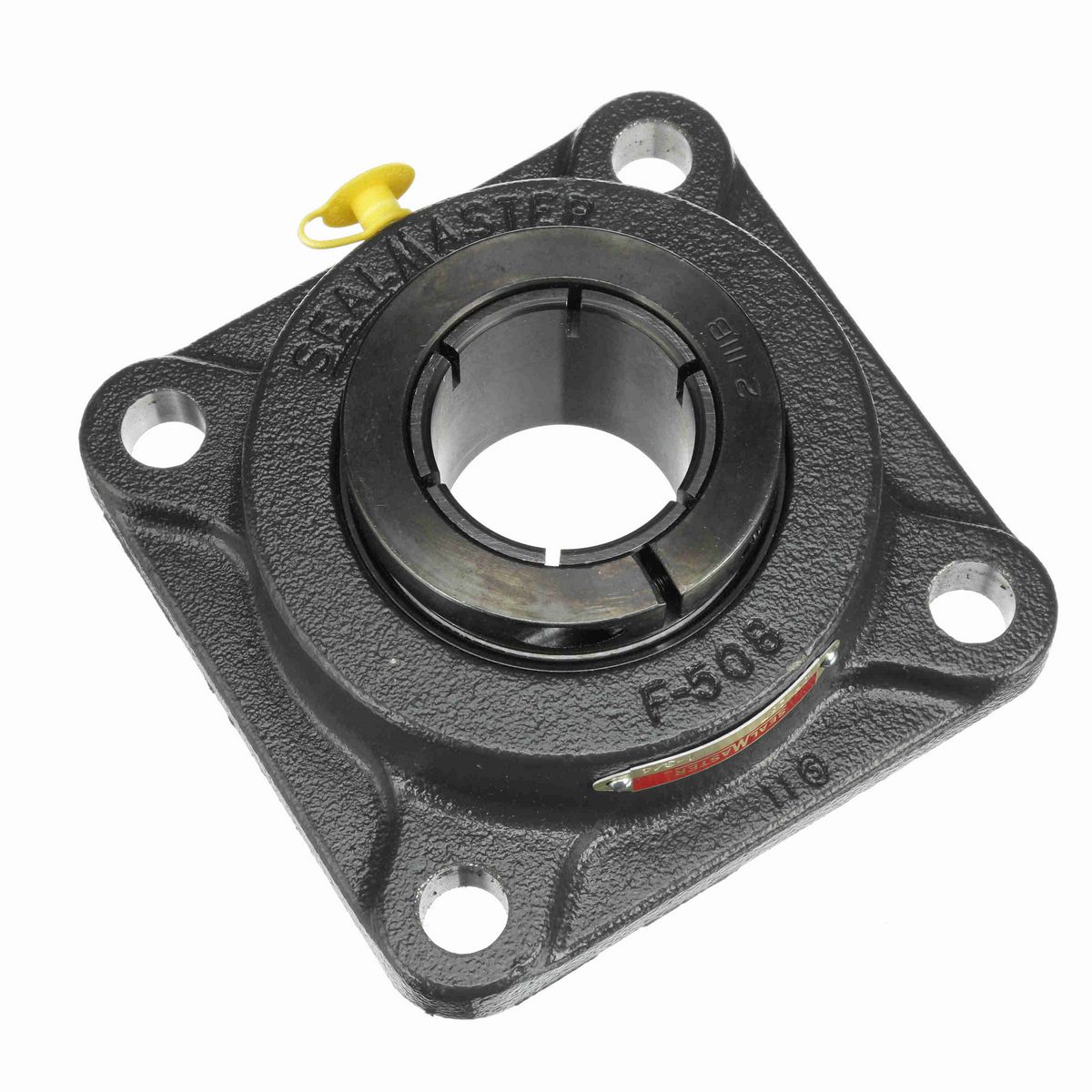 Sealmaster Mounted Cast Iron Four Bolt Flange Ball Bearing - 52100 Bearing Steel, Black Oxided - Concentric Lock - SF-28T