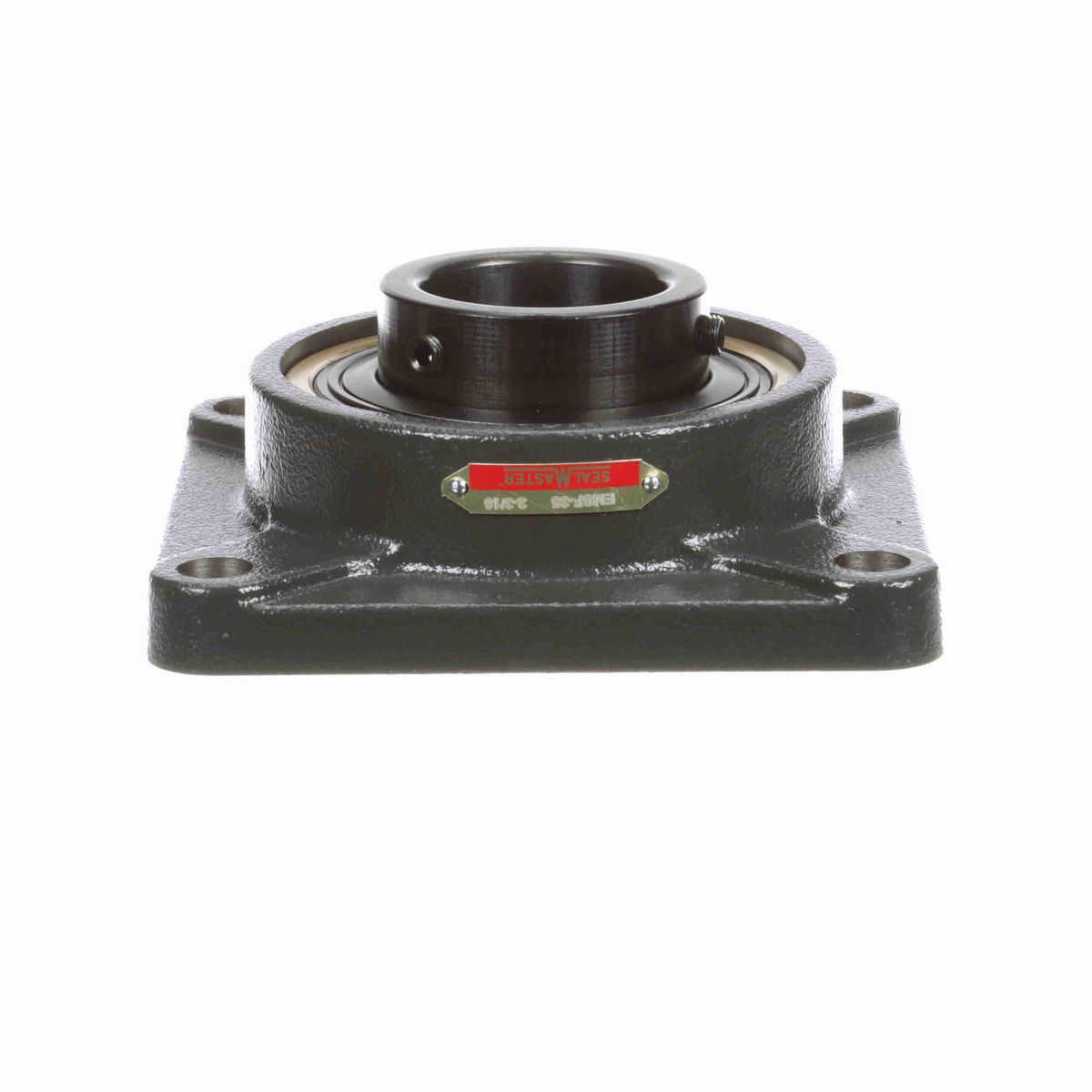 Sealmaster Mounted Cast Iron Four Bolt Flange Ball Bearing - 52100 Bearing Steel, Black Oxided - Setscrew Lock - EMSF-35