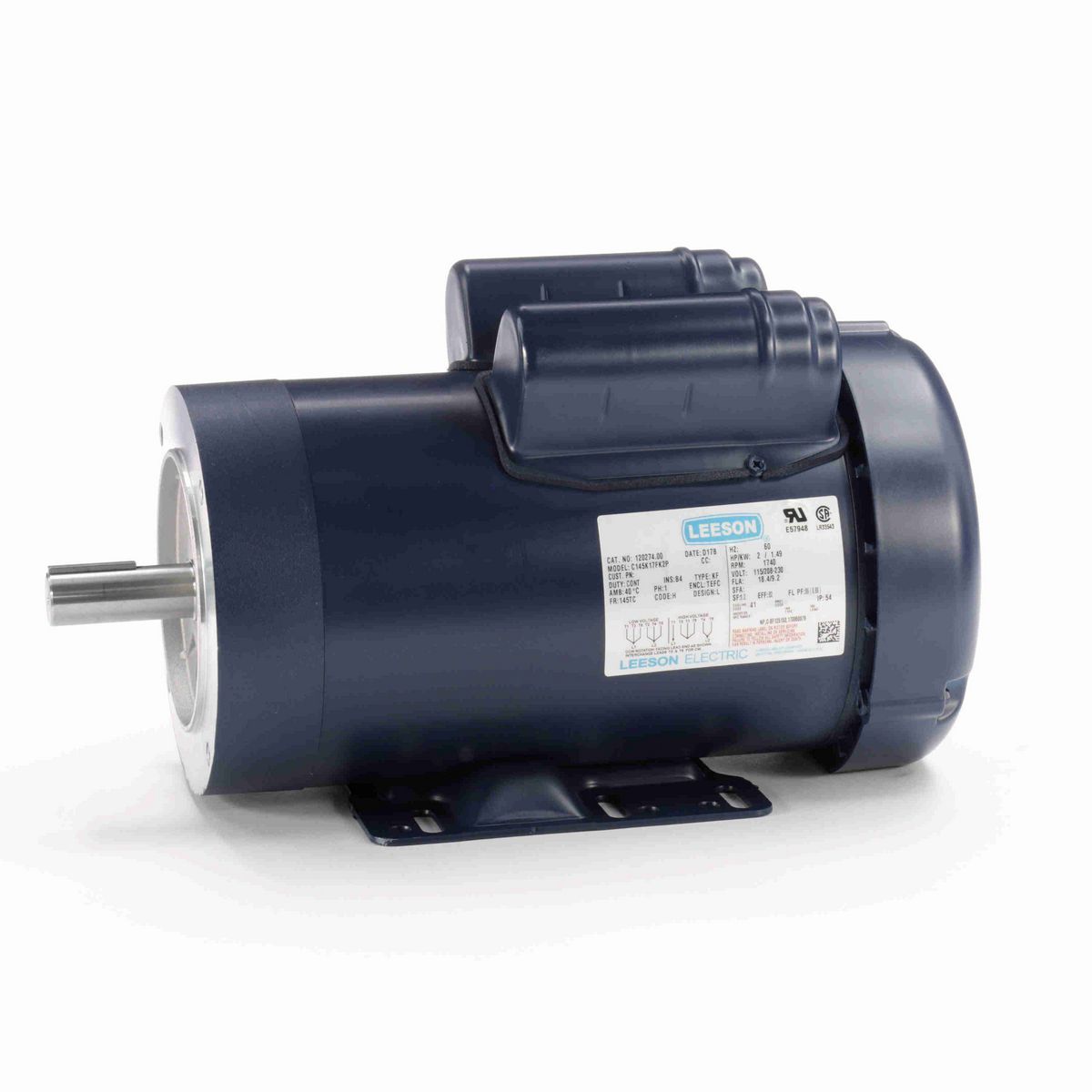 LEESON General Purpose Motor, 2 HP, 1 Ph, 60 Hz, 115/230 V, 1800 RPM, 145TC Frame, TEFC - 120274.00