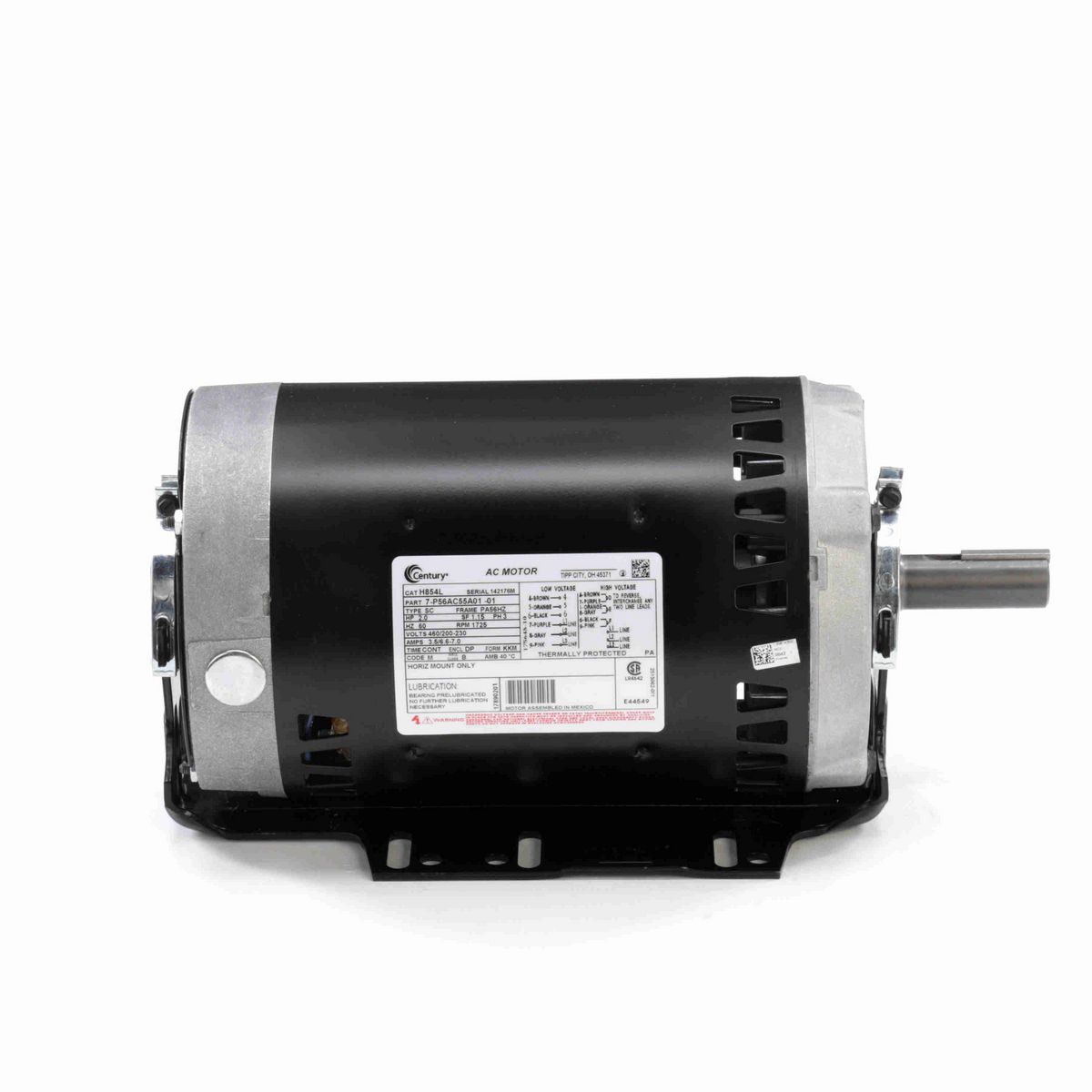 Century Fan and Blower Motor, 2.0 HP, 3 Ph, 60 Hz, 460/200-230 V, 1800 RPM, PA56HZ Frame, DP - H854L