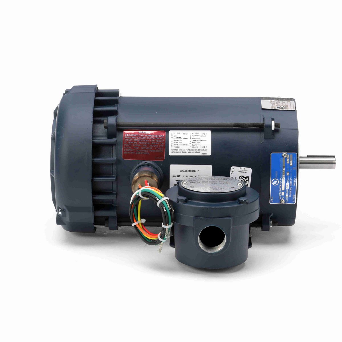 LEESON Explosion Proof Motor, 0.75 HP, 1 Ph, 60 Hz, 115/208-230 V, 3600 RPM, 56C Frame, EPFC - 116611.00