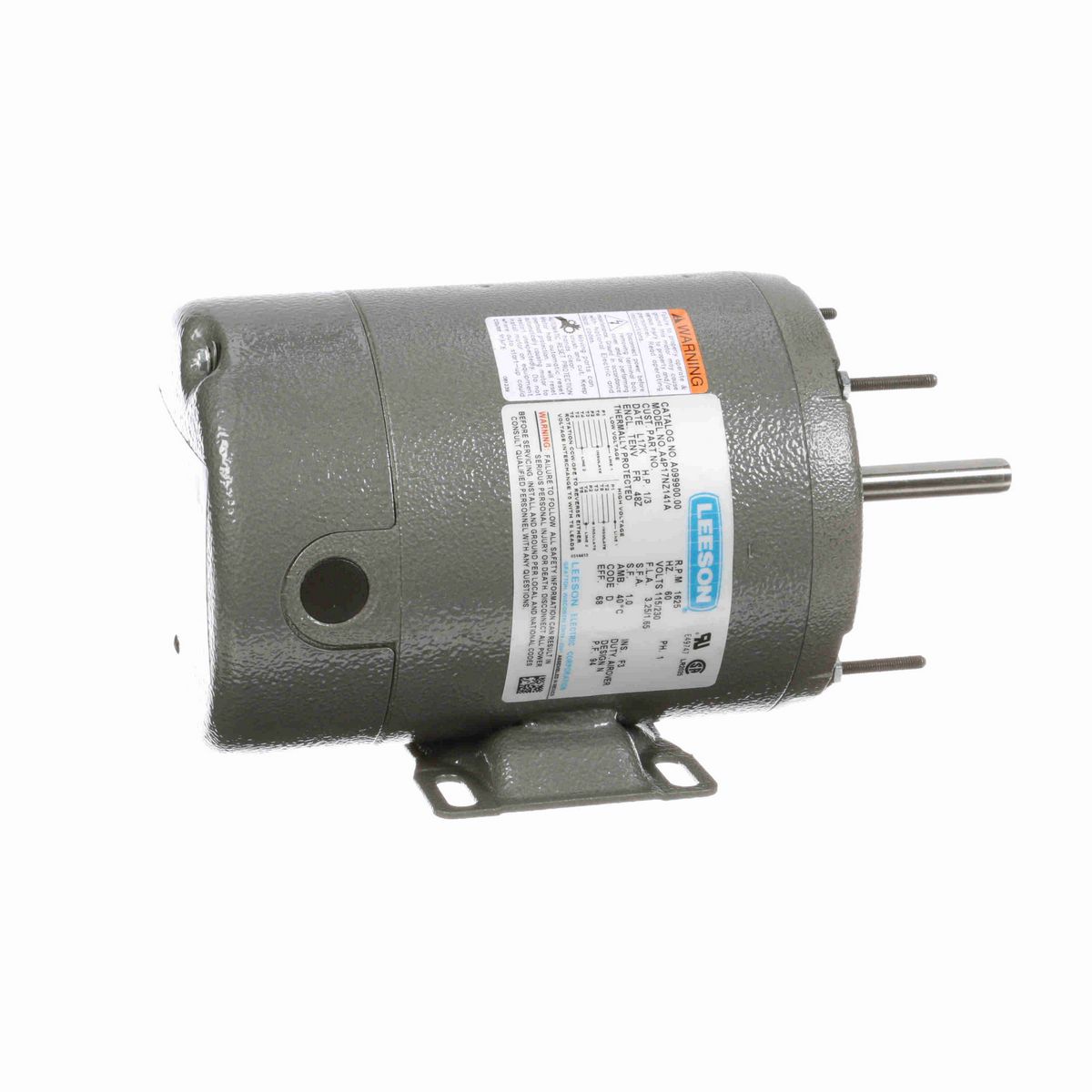 LEESON Direct Drive Fan Motor, 0.33 HP, 1 Ph, 60 Hz, 115/230 V, 1800 RPM, 48Z Frame, TEAO - P099900.00
