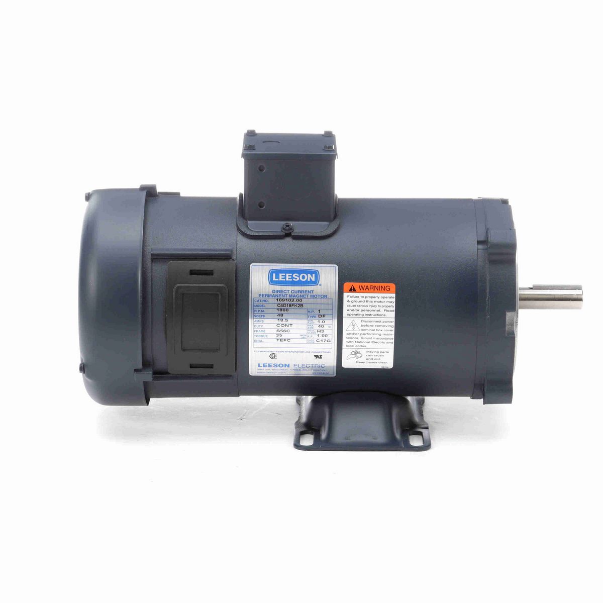 LEESON Low Voltage Motor, 1 HP, 48 V, 1800 RPM, S56C Frame, TEFC - 109102.00