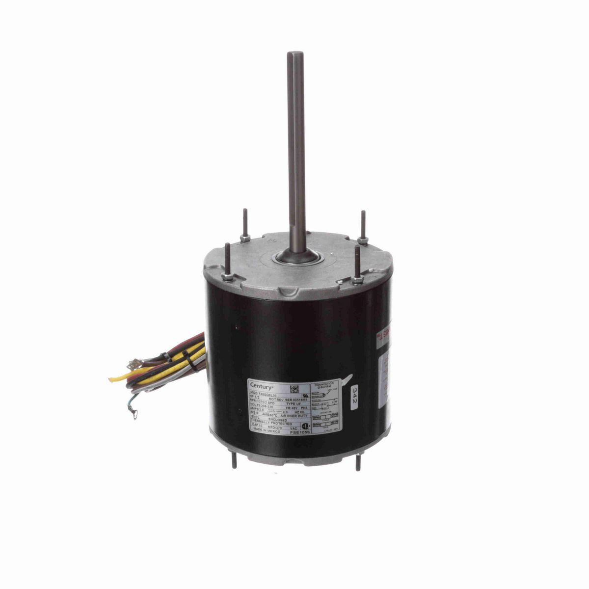 Century Condenser Fan Motor, 1/2 HP, 1 Ph, 60 Hz, 208-230 V, 1075 RPM, 2 Speed, 48 Frame, TEAO - FSE1056