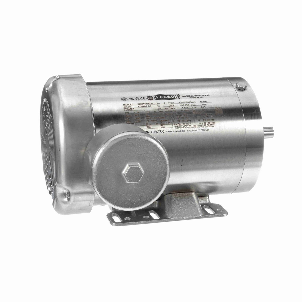 LEESON Premium Duck™ General Purpose Motor, 1 & 0.75 HP, 3 Ph, 60 & 50 Hz, 230/460 & 190/380 V, 1200 & 1000 RPM, 56HC Frame, TEFC - 119492.00