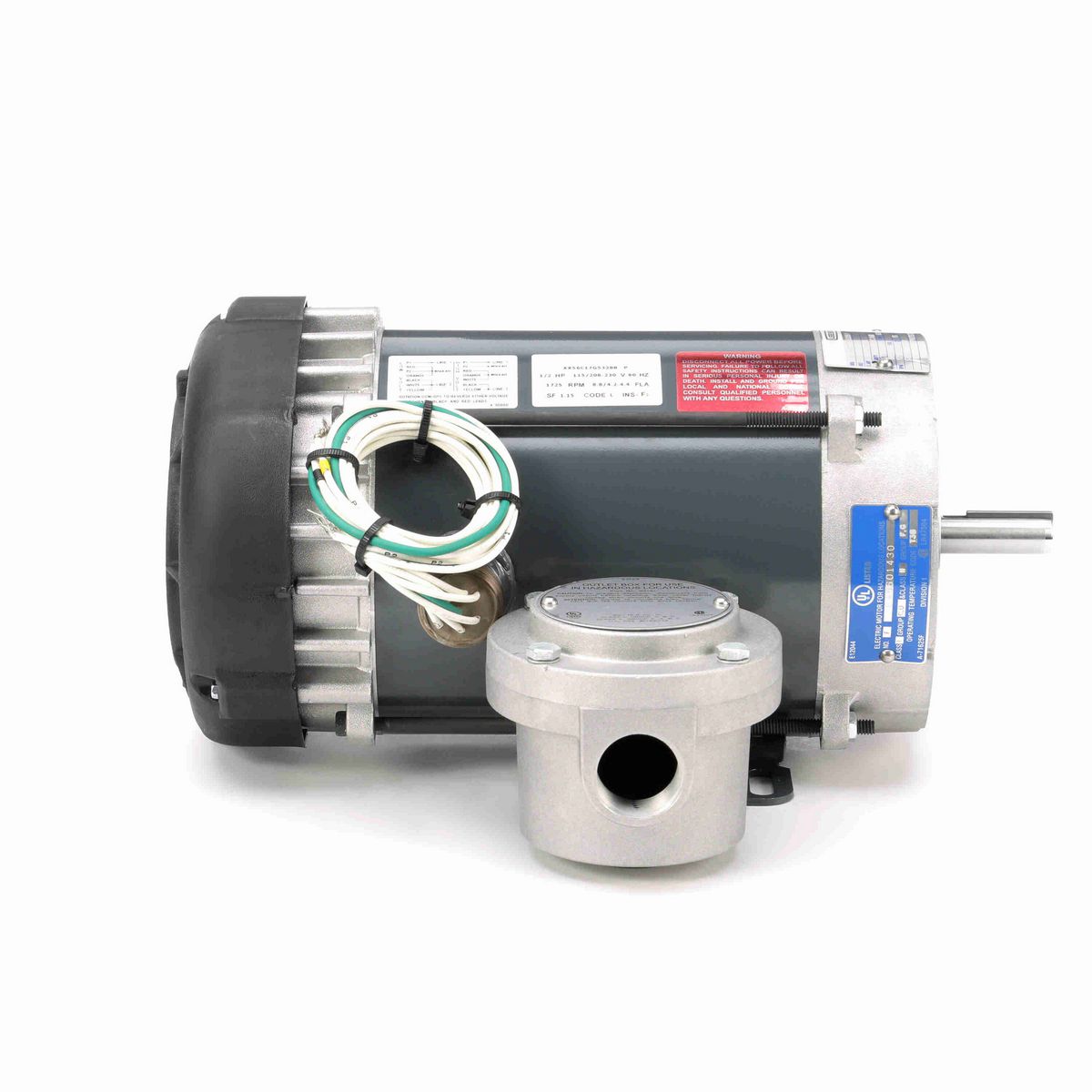 LEESON Explosion Proof Motor, 0.50 HP, 1 Ph, 60 Hz, 115/230 V, 1800 RPM, 56C Frame, EPFC - G872
