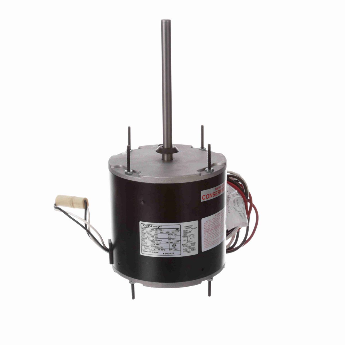 Century MASTERFIT PRO® Condenser Fan Motor, 1/2,1/4 HP, 1 Ph, 60 Hz, 208-230 V, 1075 RPM, 2 Speed, 48 Frame, TEAO - FE6002F