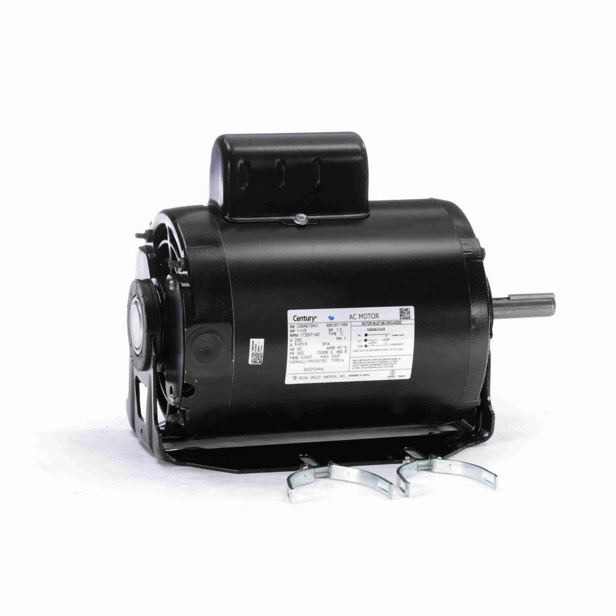 Century Refrigeration Motor, 1-1/3 HP, 1 Ph, 60 Hz, 230 V, 1800 RPM, 56Z Frame, ODP - SV2104HL