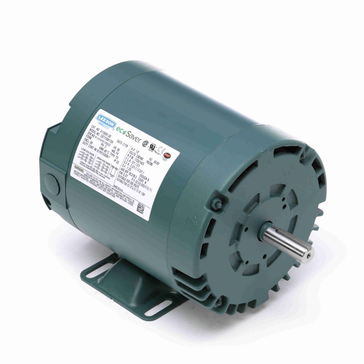 LEESON ecoSaver™ General Purpose Motor, 0.50 & 0.50 HP, 3 Ph, 60 & 50 Hz, 208-230/460 & 190/380 V, 1800 & 1500 RPM, 56 Frame, DP - E119351.00