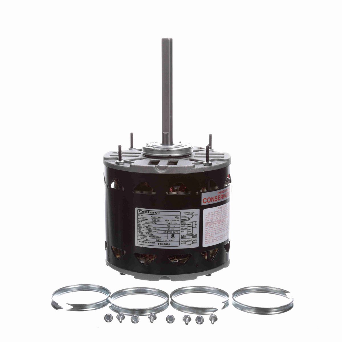 Century MASTERFIT™ Fan and Blower Motor, 1/2 MAX HP, 1 Ph, 60 Hz, 115 V, 1075 RPM, 4 Speed, 48 Frame, OPEN - FDL6001