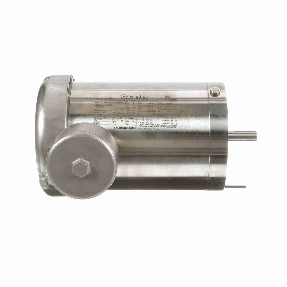 LEESON General Purpose Motor, 1.50 & 1 HP, 3 Ph, 60 & 50 Hz, 230/460 & 190/380 V, 1800 & 1500 RPM, 56C Frame, TEFC - N468B