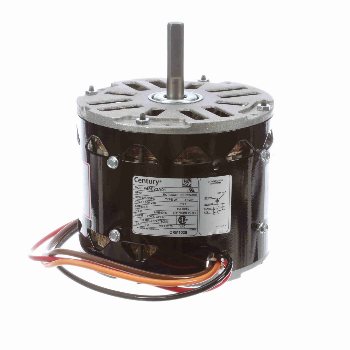 Century OEM Replacement Motor, 1/3 HP, 1 Ph, 60/50 Hz, 208-230 V, 825 RPM, 2 Speed, 48 Frame, OPEN - ORM1038