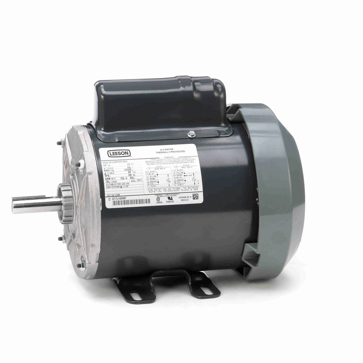 LEESON General Purpose Motor, 0.75 HP, 1 Ph, 60 Hz, 115/230 V, 1800 RPM, 56 Frame, TEFC - C269