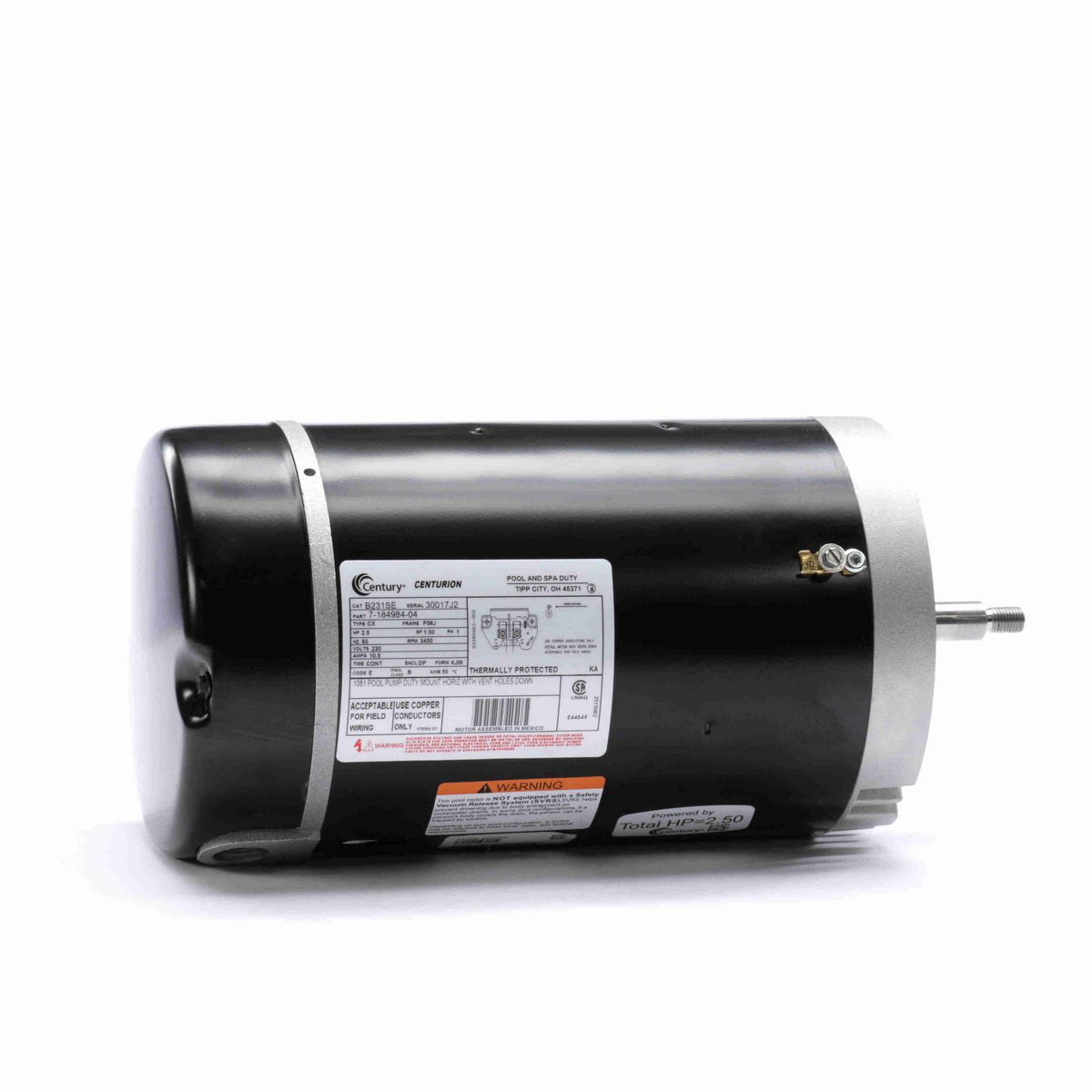 Century Pool Pump Motor, 2.5 HP, 1 Ph, 60 Hz, 230 V, 3600 RPM, P56J Frame, DP - B231SE