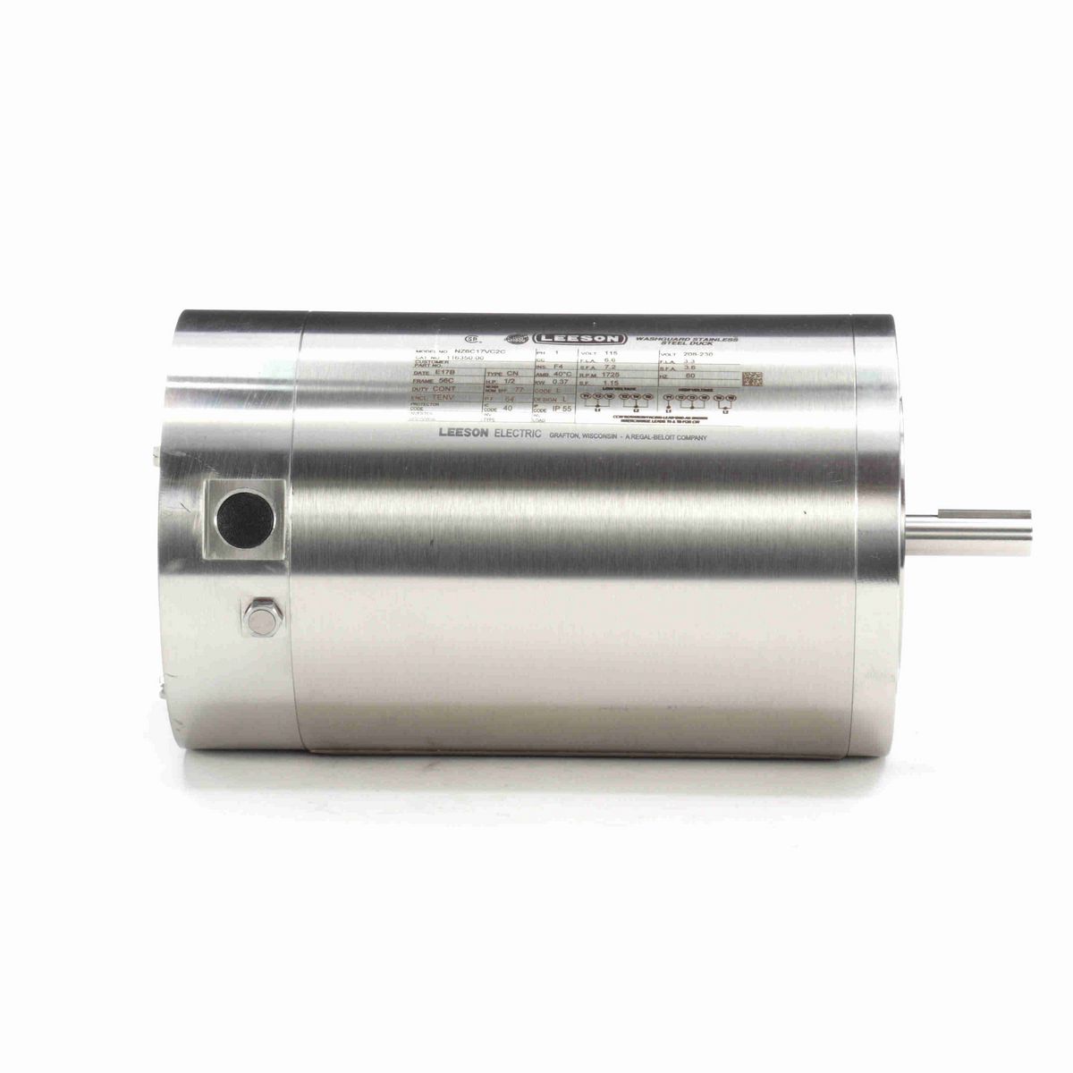 LEESON Premium Duck™ General Purpose Motor, 0.50 HP, 1 Ph, 60 Hz, 115/230 V, 1800 RPM, 56C Frame, TENV - 116350.00